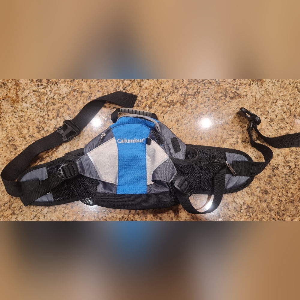 Columbus Blue, Black & Gray Waist Fanny Pack Hiking Pack Lightweight